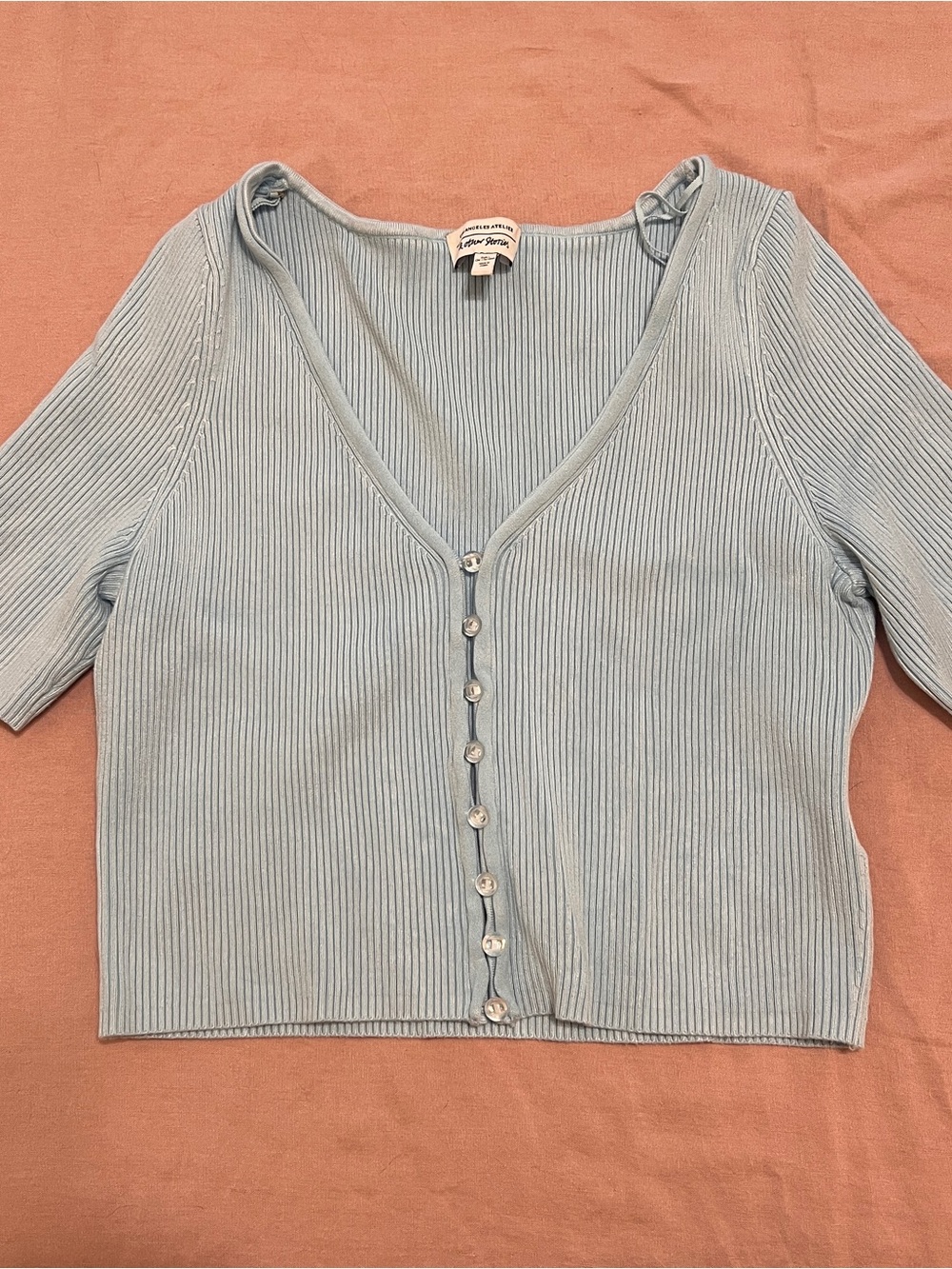 & Other Stories Light Blue Ribbed Button-Front Top